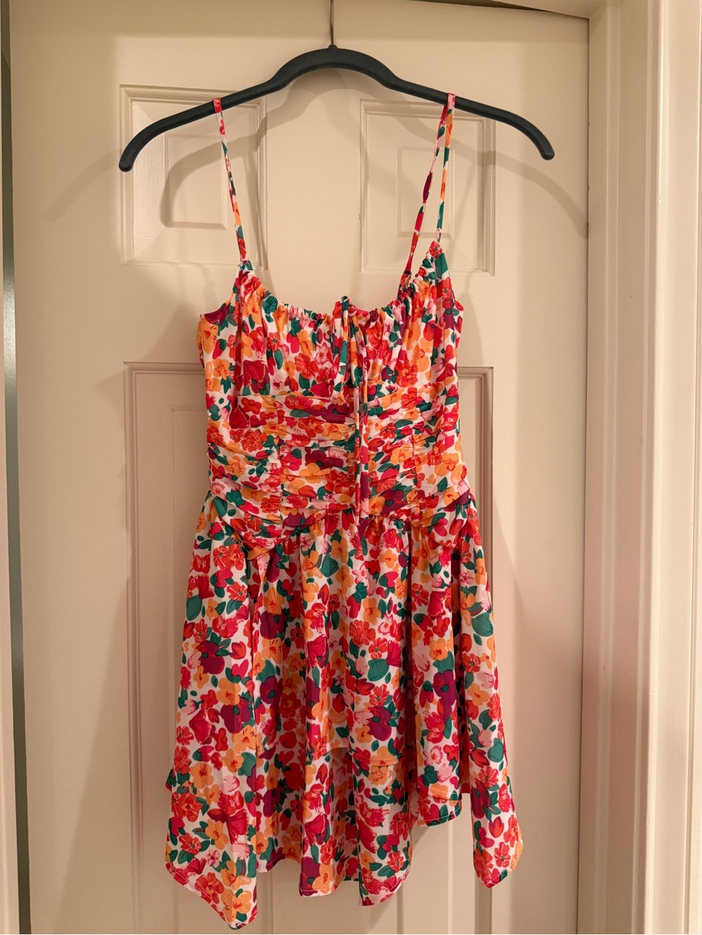 Princess Polly Floral Spaghetti-Strap Summer Dress in Red, Orange & Green